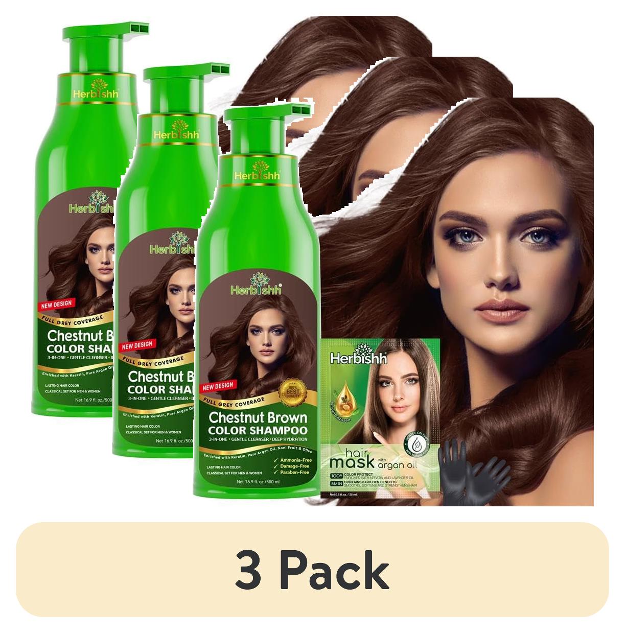 (3 pack) Herbishh Chestnut Brown Color Shampoo for Gray Hair, Permanent ...