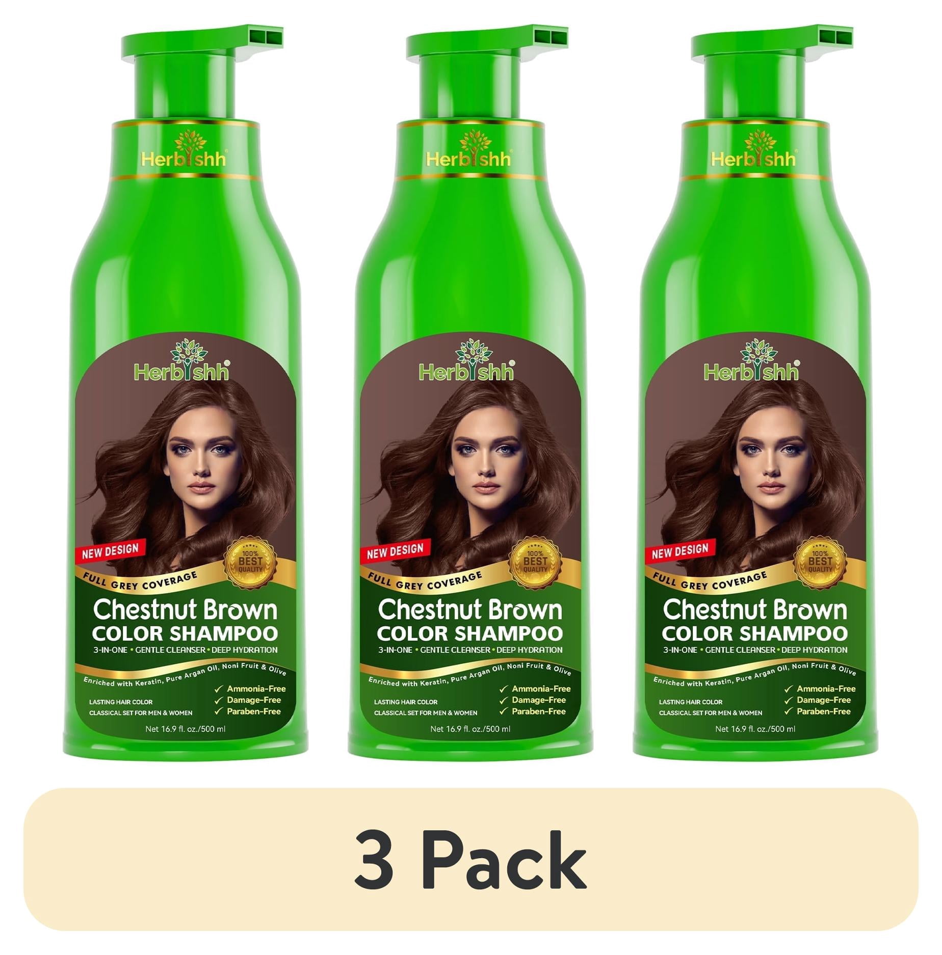 (3 pack) Herbishh Color Shampoo Combo - Hair Color Shampoo Hair Dye 500ml, Argan Oil 30ml Pro Keratin, Argan Hair Mask 100gm For Hair Straightening, Shine And Protection (Chestnut Brown)