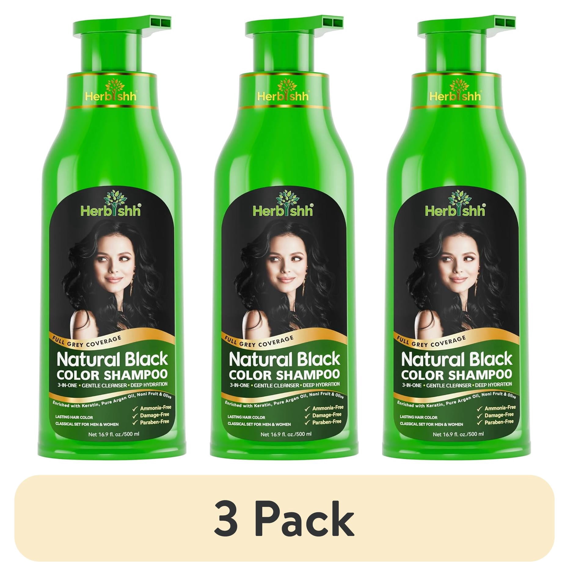 (3 pack) Herbishh Ultimate Hair Color Shampoo Kit(2Pcs Hair Color Shampoo+ 1Argan Hair Mask) for Grey Hair Permanent Hair Color Shampoo for Men and Women Long Lasting Shampoo Easy to Apply (Black)