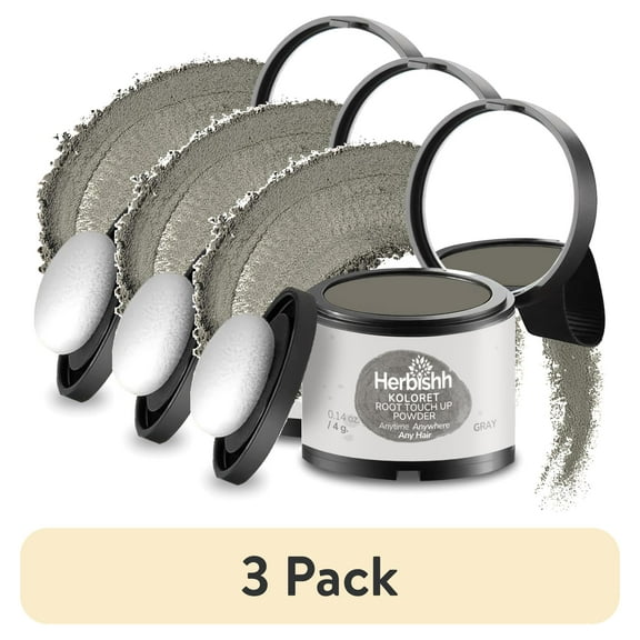 (3 pack) Koloret Root Touch Up Powder– Gray Powder for Women & Men, Instant Root Cover Up for Gray Coverage, Hairline Concealer for Thinning Hair & Bald Spots, Water-Resistant & Smudge-Proof, 4g