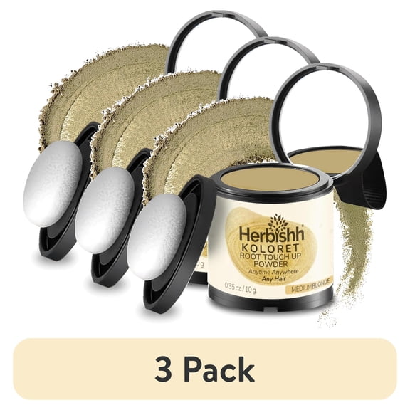 (3 pack) Koloret Root Touch Up Powder– Medium Blonde Powder for Women & Men, Instant Root Cover Up for Gray Coverage, Hairline Concealer for Thinning Hair & Bald Spots, Water-Resistant & Smudge-Proof, 10g