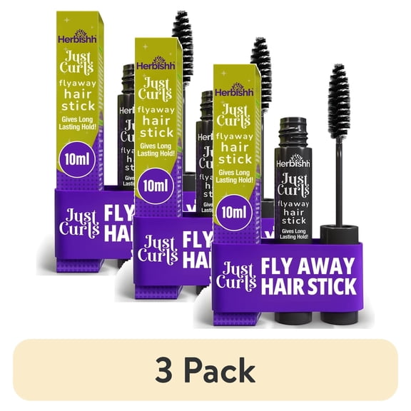 (3 pack) Herbishh Just Curls Flyaway Hair Stick, Quick Hair Finishing Stick for Flyaways, Frizz Control, & Slick Back Look, Non-Greasy Smoothing Serum & Frizz Tamer Wand for Hairline & Nape Areas 0.34 fl.oz
