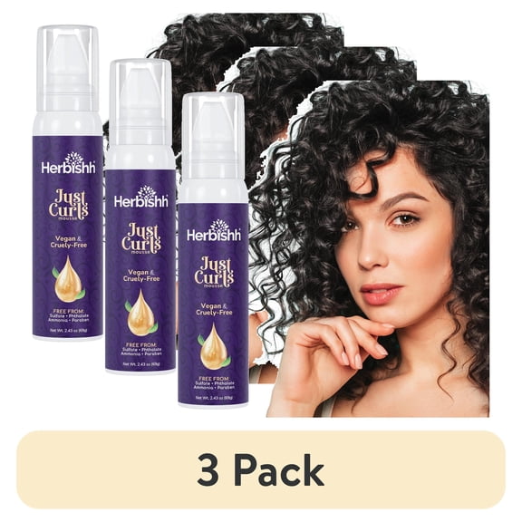 (3 pack) Herbishh Just Curls Weightless Hair Mousse (69g), Volumizing Mousse for Curly & Wavy Hair, Anti-Frizz Styling Foam Mousse, Flexible Hold, Hydrating & Non-Sticky, Travel-size Aerosol Product