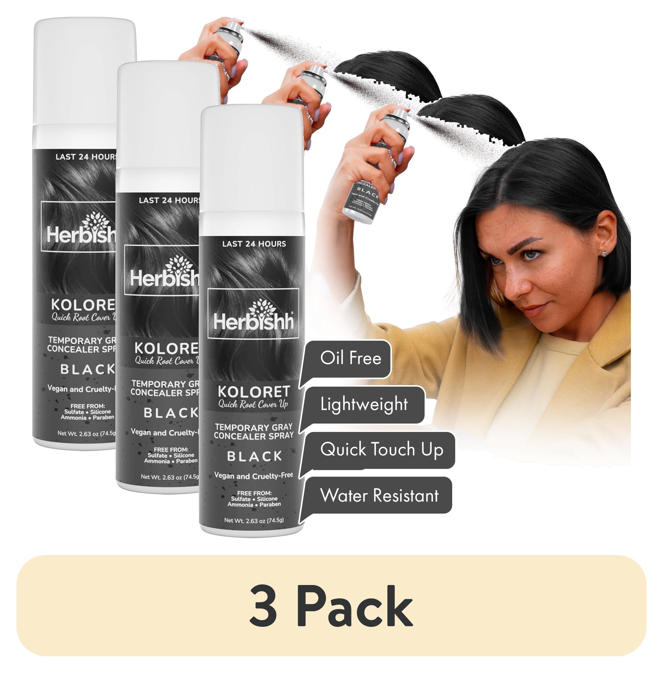 (3 pack) Herbishh Koloret Quick Root Touch Up Hair Color Spray Black ...