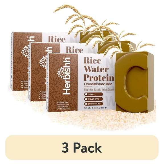 (3 pack) Herbishh Rice Water Conditioner Bar, Moisturizing & Smoothing, Solid Soap for Dry, Fine or Brittle Hair, With Fermented Rice & Botanical Oils, All Hair Types, Paraben-Free, Sulfate-Free, 3.53 oz