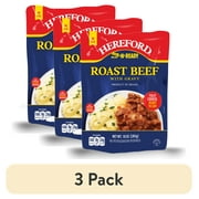 (3 pack) Hereford Fully Cooked Roast Beef with Gravy, Shelf Stable Pouch, 10 oz