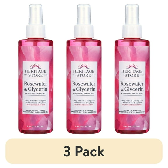 (3 pack) Heritage Store Rosewater & Glycerin, Hydrating Mist for Skin & Hair, 8 fl oz
