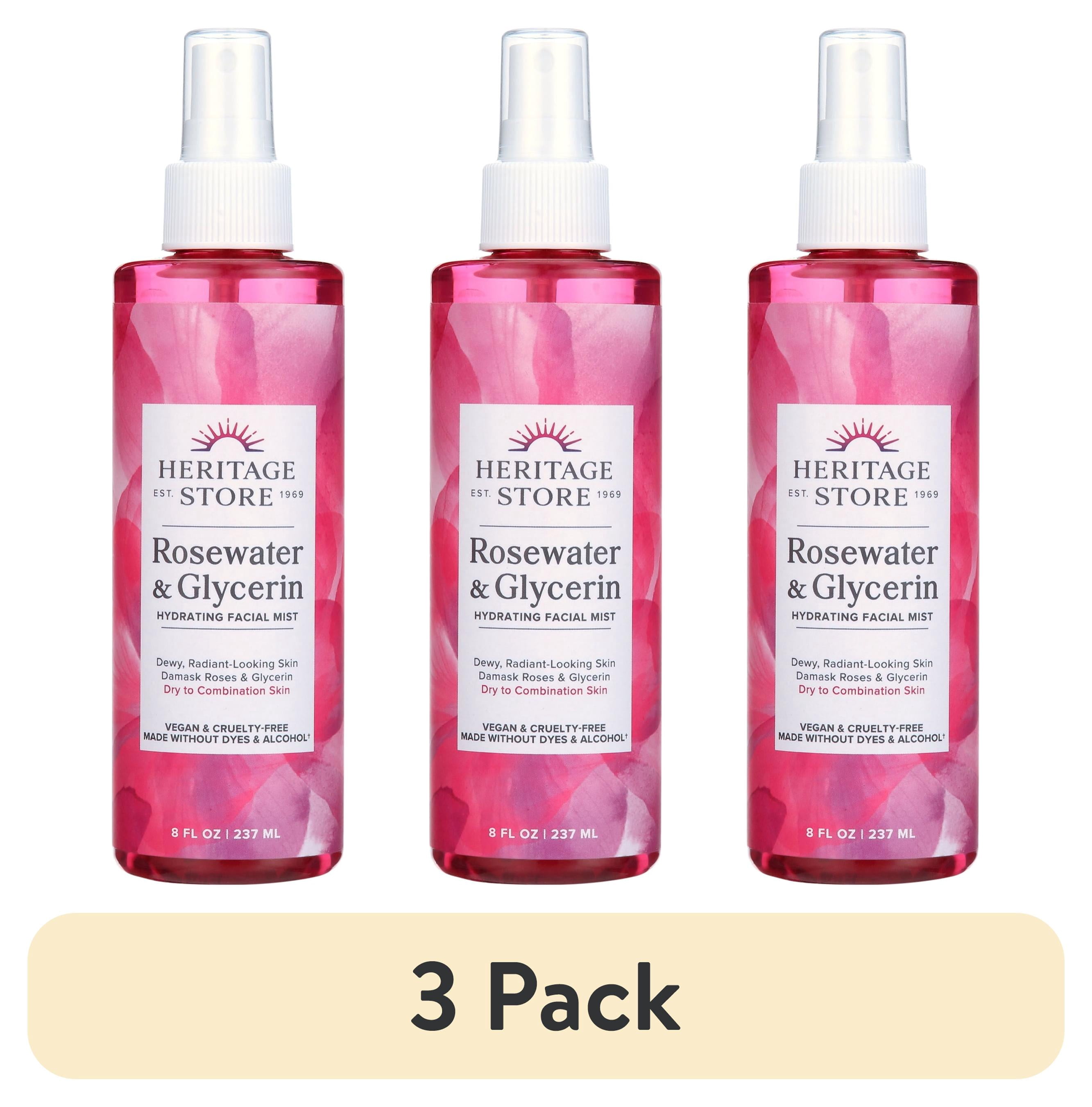 (3 pack) Heritage Store Rosewater & Glycerin Hydrating Facial Mist, for Dry Combination Skin Care, Rose Water Spray for Face with Vegetable Glycerine, Made Without Dyes or Alcohol, Vegan & Cruelty Free, 8oz
