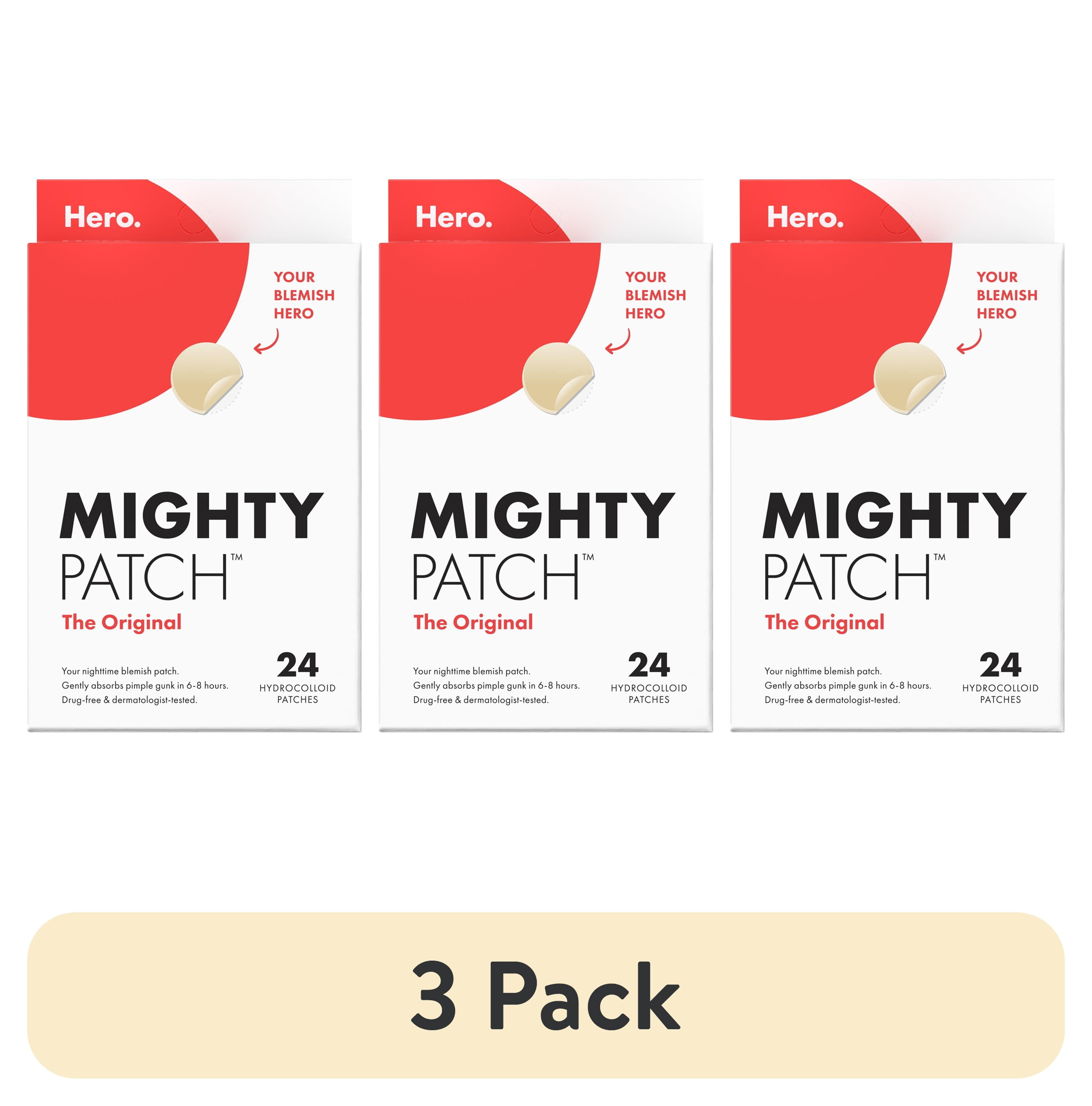 (3 pack) Hero Cosmetics Mighty Patch Original, Nighttime Hydrocolloid Acne Pimple Patch, 24 count