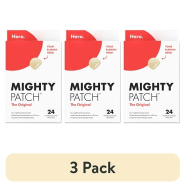(3 pack) Hero Cosmetics Mighty Patch Original, Nighttime Hydrocolloid Acne Pimple Patch, 24ct
