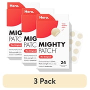 3 pack Hero Cosmetics Mighty Patch Original, Nighttime Hydrocolloid Acne Pimple Patch, 24 Count