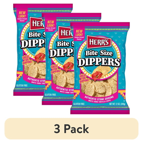 (3 pack) Herr's Bite Size Dippers Tortilla Chips, 12 oz
