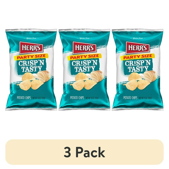 (3 pack) Herr's Crisp 'N Tasty Regular Potato Chips 13oz Party Size