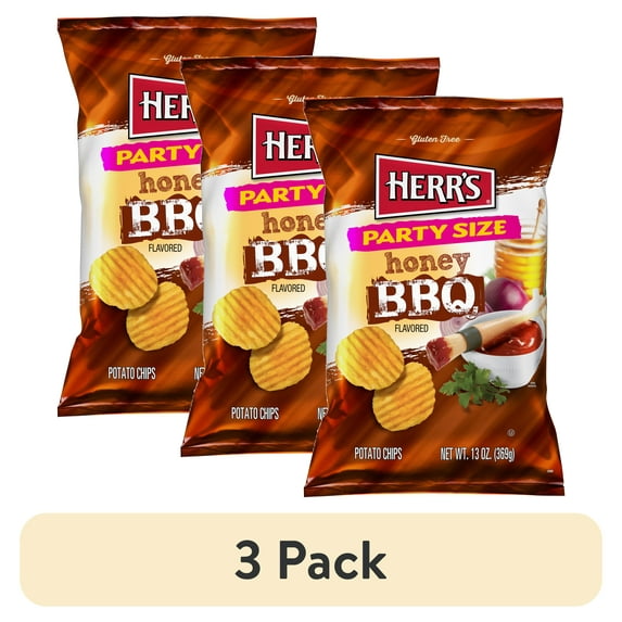 (3 pack) Herr's Honey BBQ Flavored Potato Chips Party Size, 13 oz