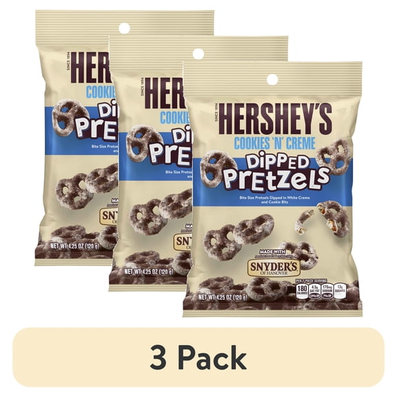 (3 pack) Hershey's, Cookies 'n' Creme Dipped Pretzels, 4.25 oz