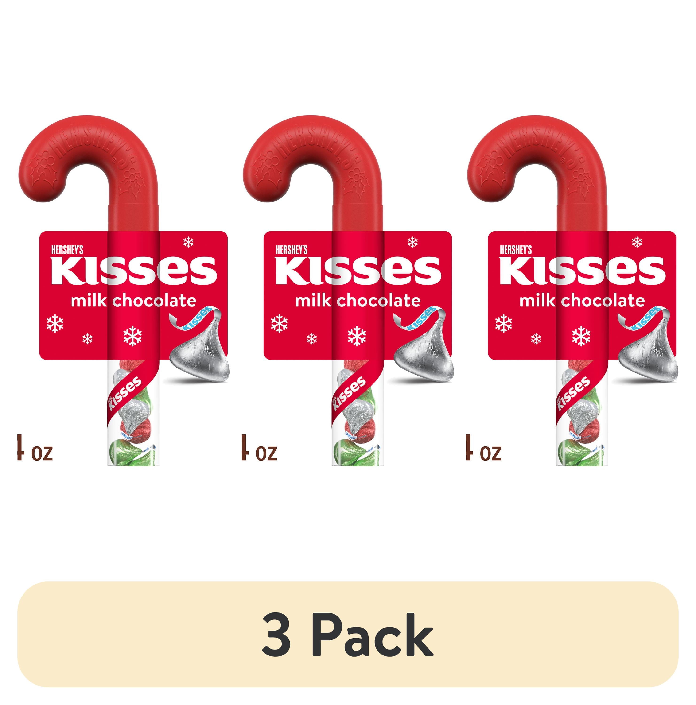 (3 pack) Hershey's Kisses Milk Chocolate Christmas Candy, Plastic Cane 2.24 oz