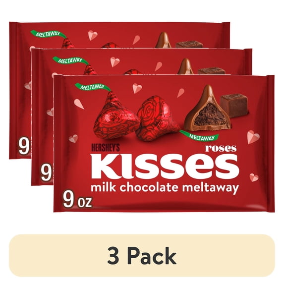 (3 pack) HERSHEY'S KISSES Milk Chocolate Meltaway, Valentine's Day Candy Bag, 9 oz