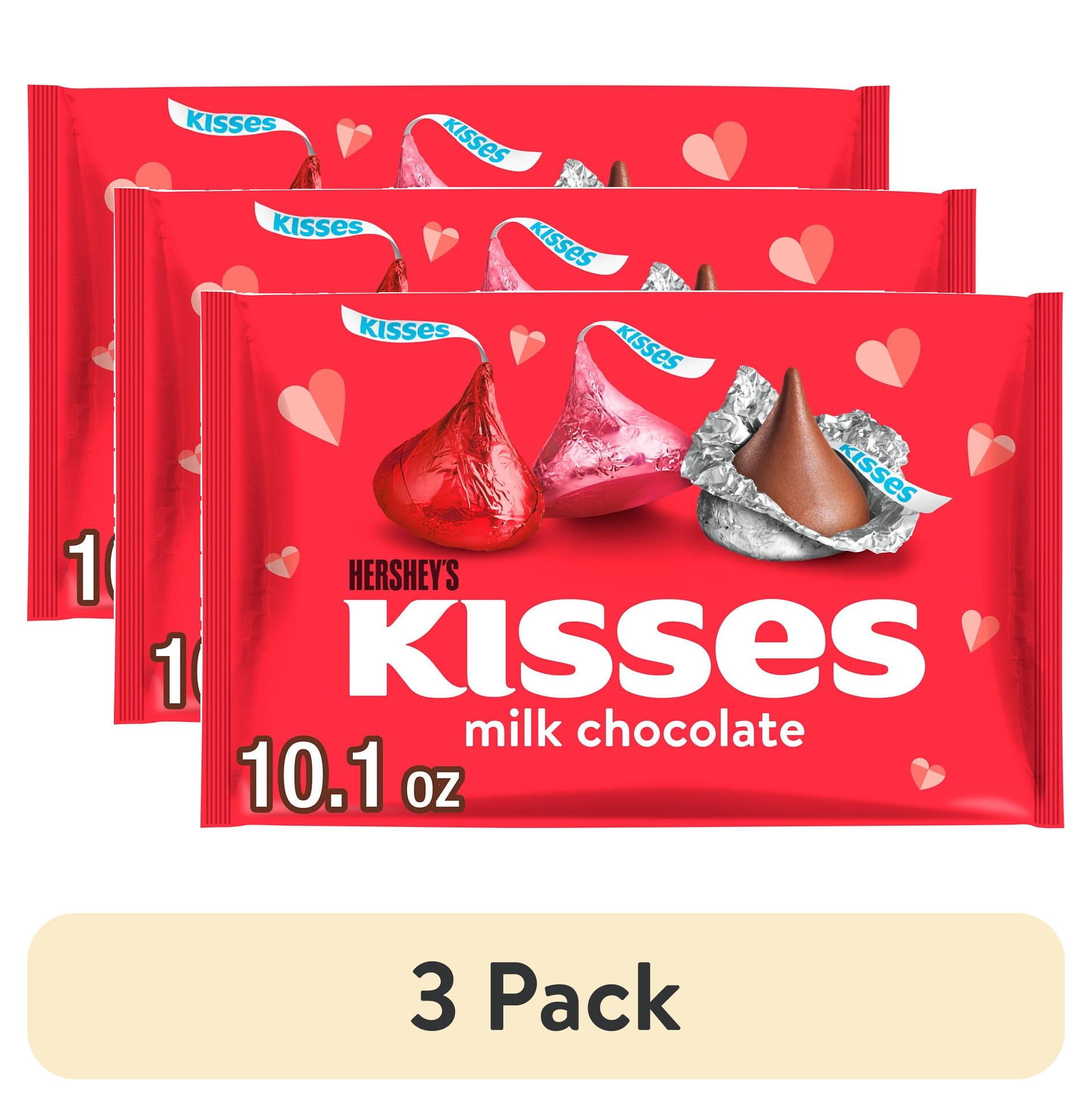 3 pack) HERSHEY'S KISSES Milk Chocolate, Valentine's Day Candy Bag