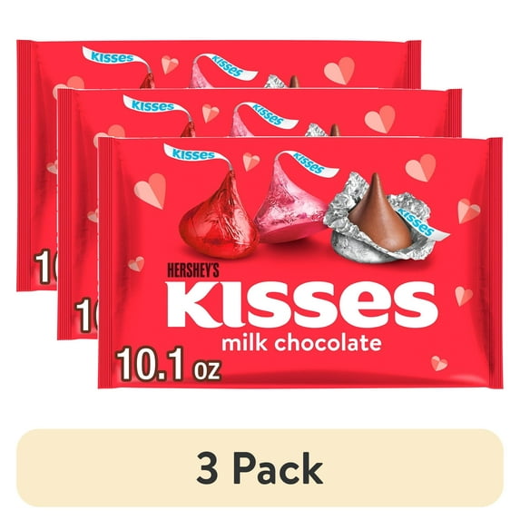 (3 pack) HERSHEY'S KISSES Milk Chocolate, Valentine's Day Candy Bag, 10.1 oz