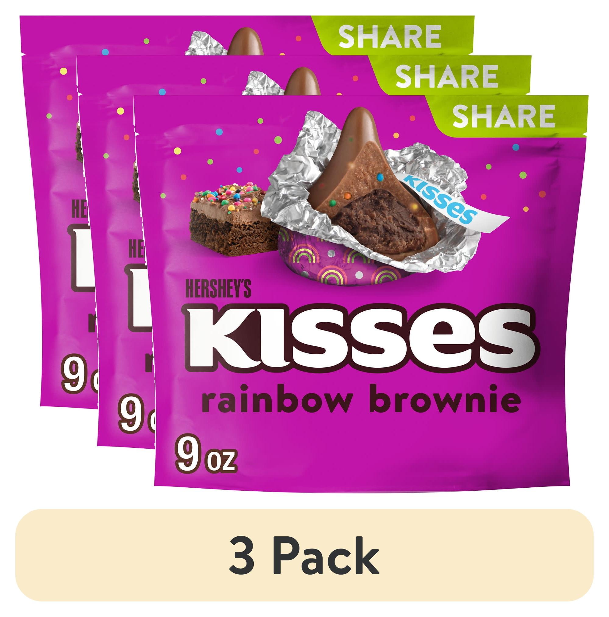 (3 pack) Hershey's Kisses Rainbow Brownie Flavored Candy, Share Pack 9 oz