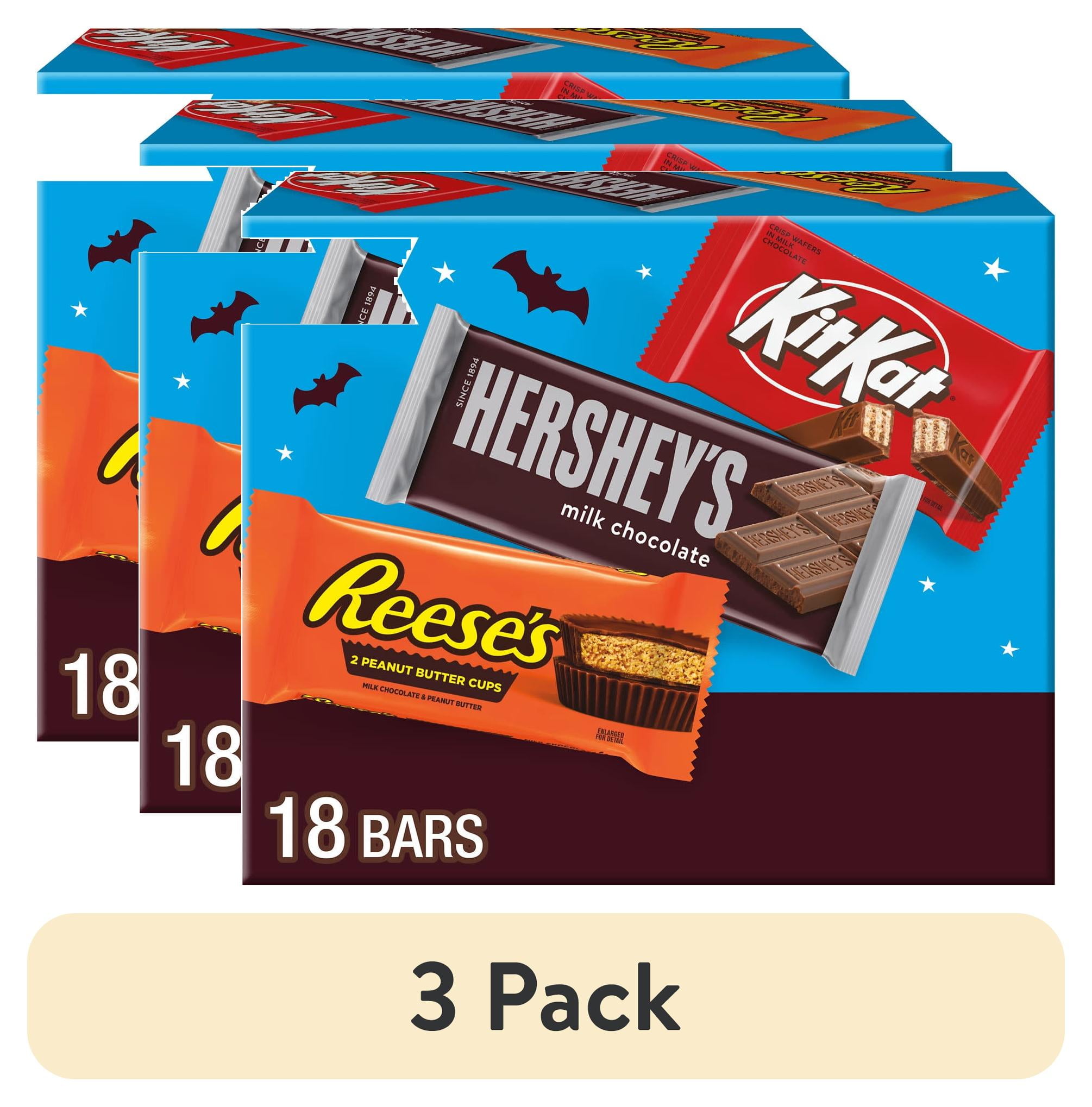 (3 pack) Hershey's, Kit Kat and Reese's Assorted Milk Chocolate Halloween Full Sized Candy, Variety Box 27.3 oz, 18 Pieces