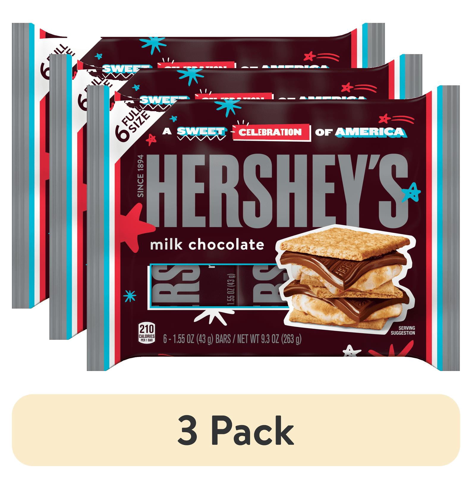 (3 pack) Hershey's Milk Chocolate Candy Bars, 1.55 oz (6 Count)