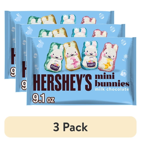 (3 pack) Hershey`s Milk Chocolate Mini Bunnies, Easter Candy Bag, 9.1 oz