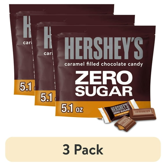 (3 pack) Hershey's Zero Sugar Caramel Filled Chocolate Candy, Bag 5.1 oz