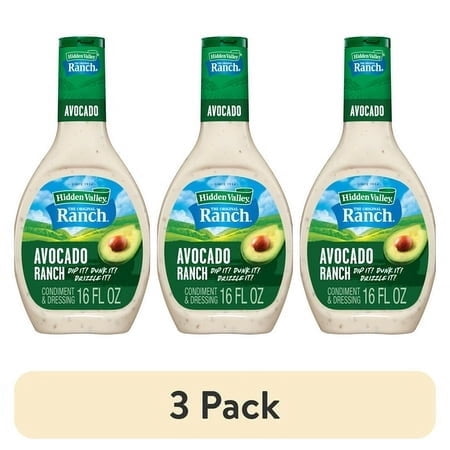 (3 pack) Hidden Valley Avocado Ranch Topping and Dressing, 16 fl oz Easy Squeeze Bottle