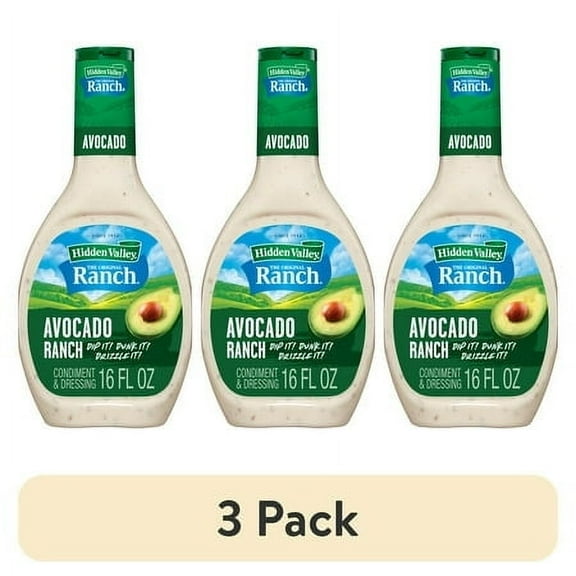(3 pack) Hidden Valley Avocado Ranch Topping and Dressing, 16 fl oz Easy Squeeze Bottle