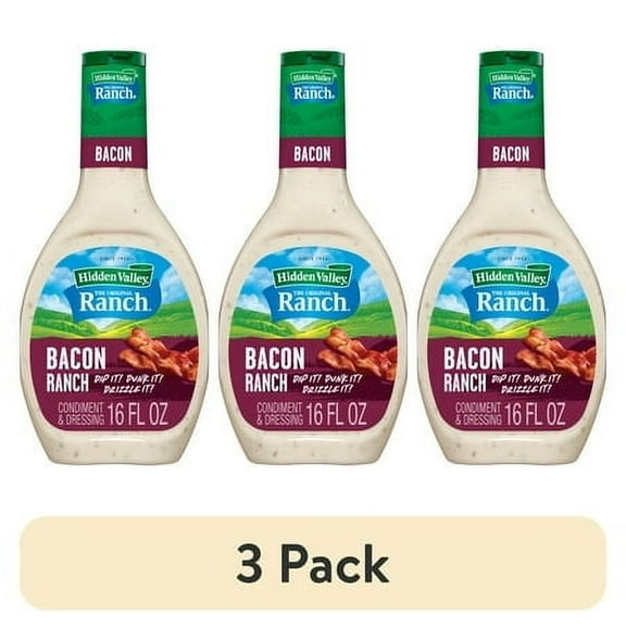 (3 pack) Hidden Valley Bacon Ranch Topping and Dressing, 16 fl oz Easy Squeeze Bottle