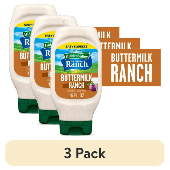 (3 pack) Hidden Valley Buttermilk Ranch Topping and Dressing, 16 fl oz Bottle