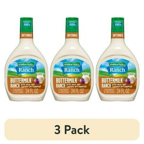 (3 pack) Hidden Valley Buttermilk Ranch Topping and Dressing, 24 fl oz Easy Squeeze Bottle