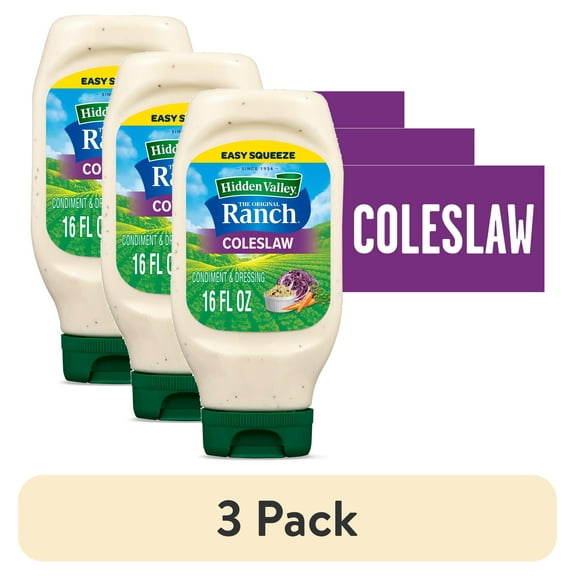 (3 pack) Hidden Valley Coleslaw Salad Dressing and Topping, 16 fl oz Easy Squeeze Bottle
