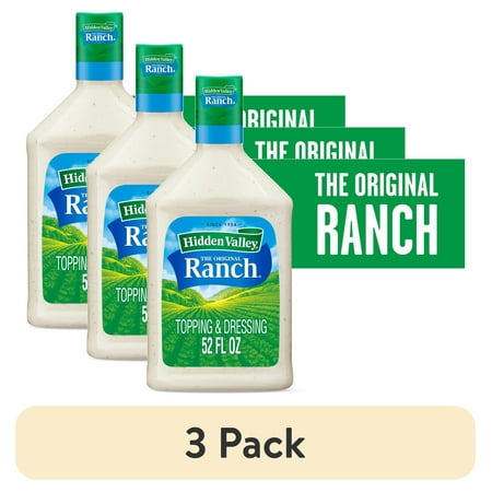 (3 pack) Hidden Valley Original Ranch Salad Dressing & Topping, Gluten Free, Keto-Friendly, Bulk Food, 52 fl oz Bottle