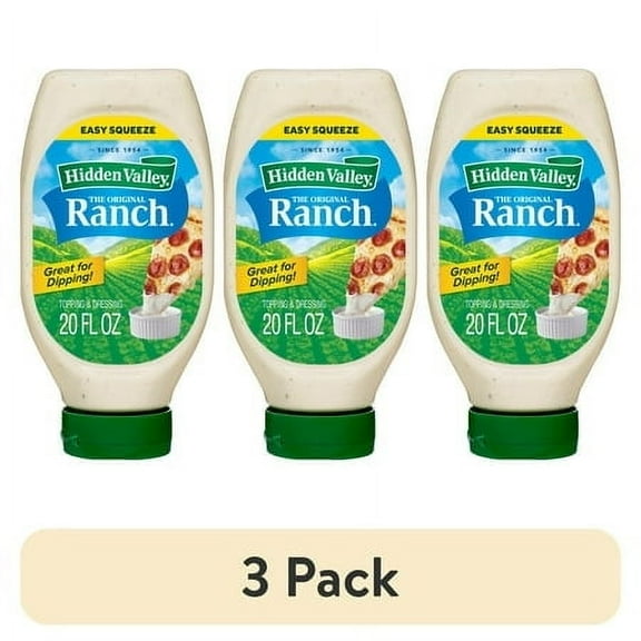 (3 pack) Hidden Valley Original Ranch Dipping Sauce Salad Dressing and Topping, 20 fl oz Easy Squeeze Bottle
