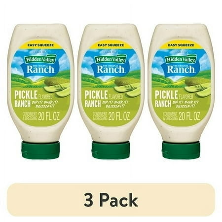 (3 pack) Hidden Valley Gluten Free Pickle Ranch Dipping Sauce Topping and Dressing, 20 fl oz Bottle