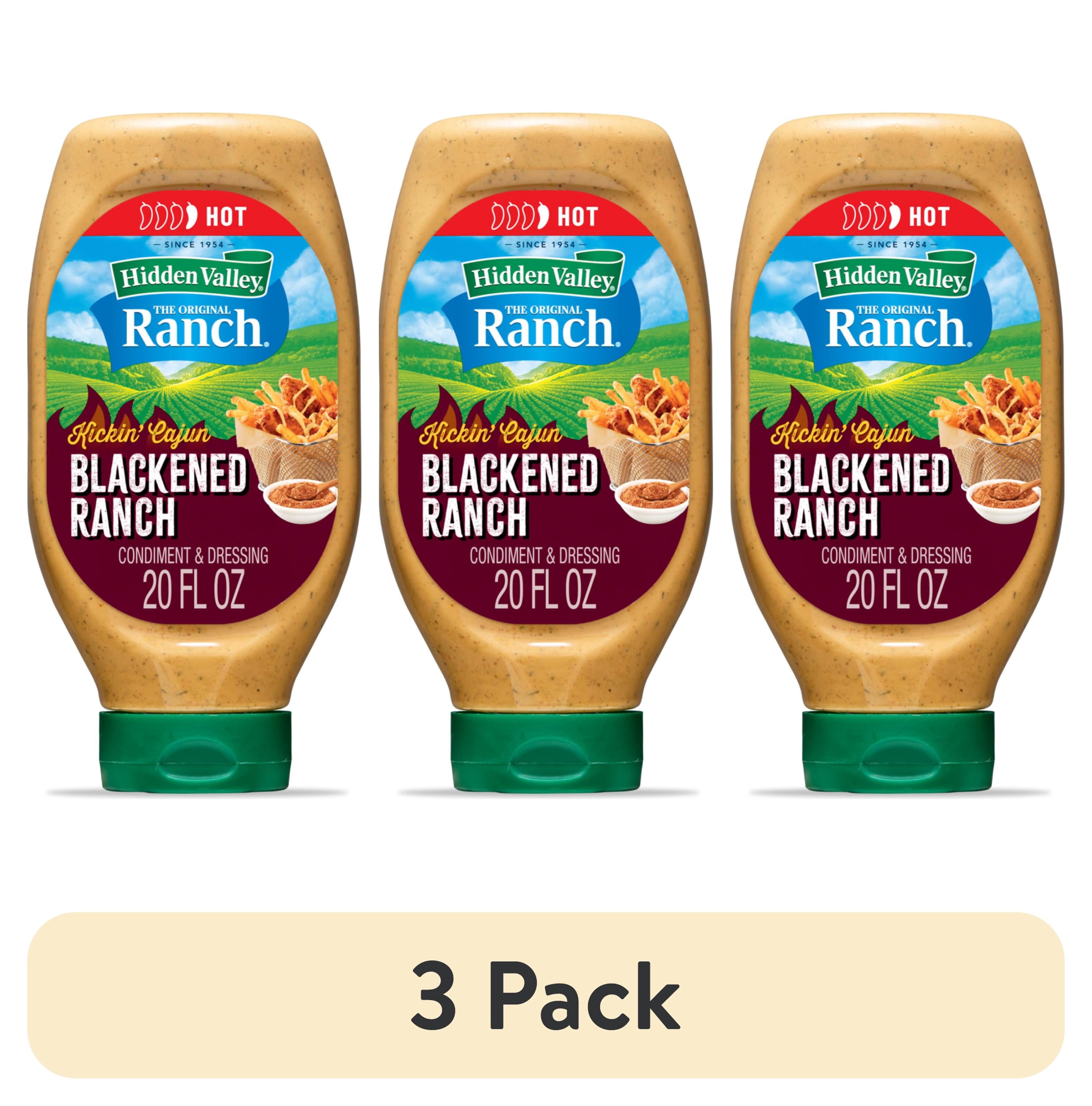 (3 pack) Hidden Valley Kickin' Cajun Blackened Ranch Condiment and Dressing, Easy Squeeze Bottle, 20 fl oz