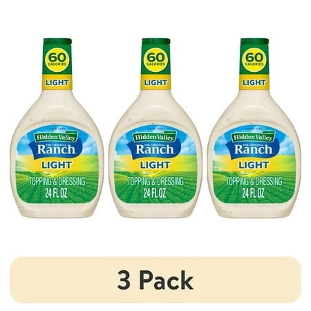 (3 pack) Hidden Valley Original Ranch Light Salad Dressing and Topping, 24 Fl Oz Easy Squeeze Bottle