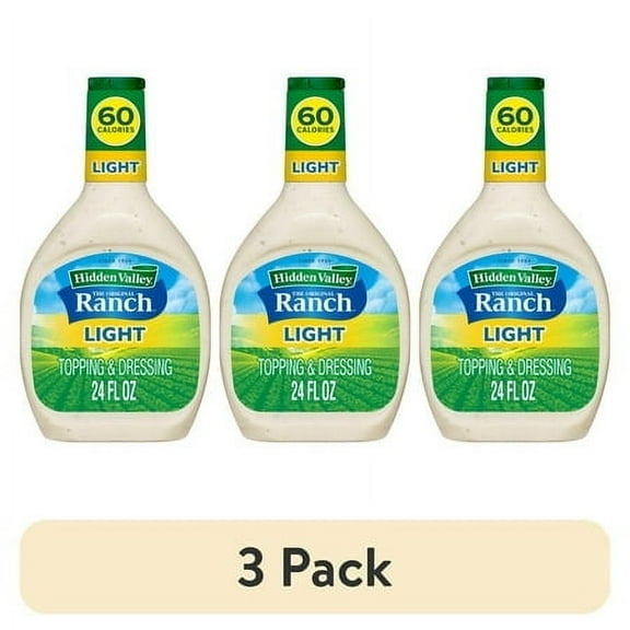 (3 pack) Hidden Valley Original Ranch Light Salad Dressing and Topping, 24 Fl Oz Easy Squeeze Bottle