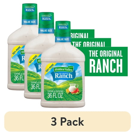 (3 pack) Hidden Valley Gluten Free Keto-Friendly Original Ranch Salad Dressing and Topping, 36 fl oz Bottle