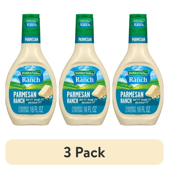 (3 pack) Hidden Valley Parmesan Ranch Topping and Dressing, 16 fl oz Easy Squeeze Bottle