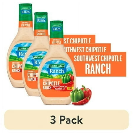 (3 pack) Hidden Valley Southwest Chipotle Ranch Topping and Dressing, 16 fl oz Easy Squeeze Bottle