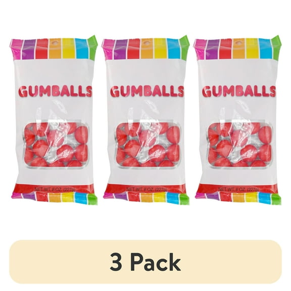 (3 pack) Hilco Cherry Chewy Gumballs, 8 oz Regular Size, Chewing Gum