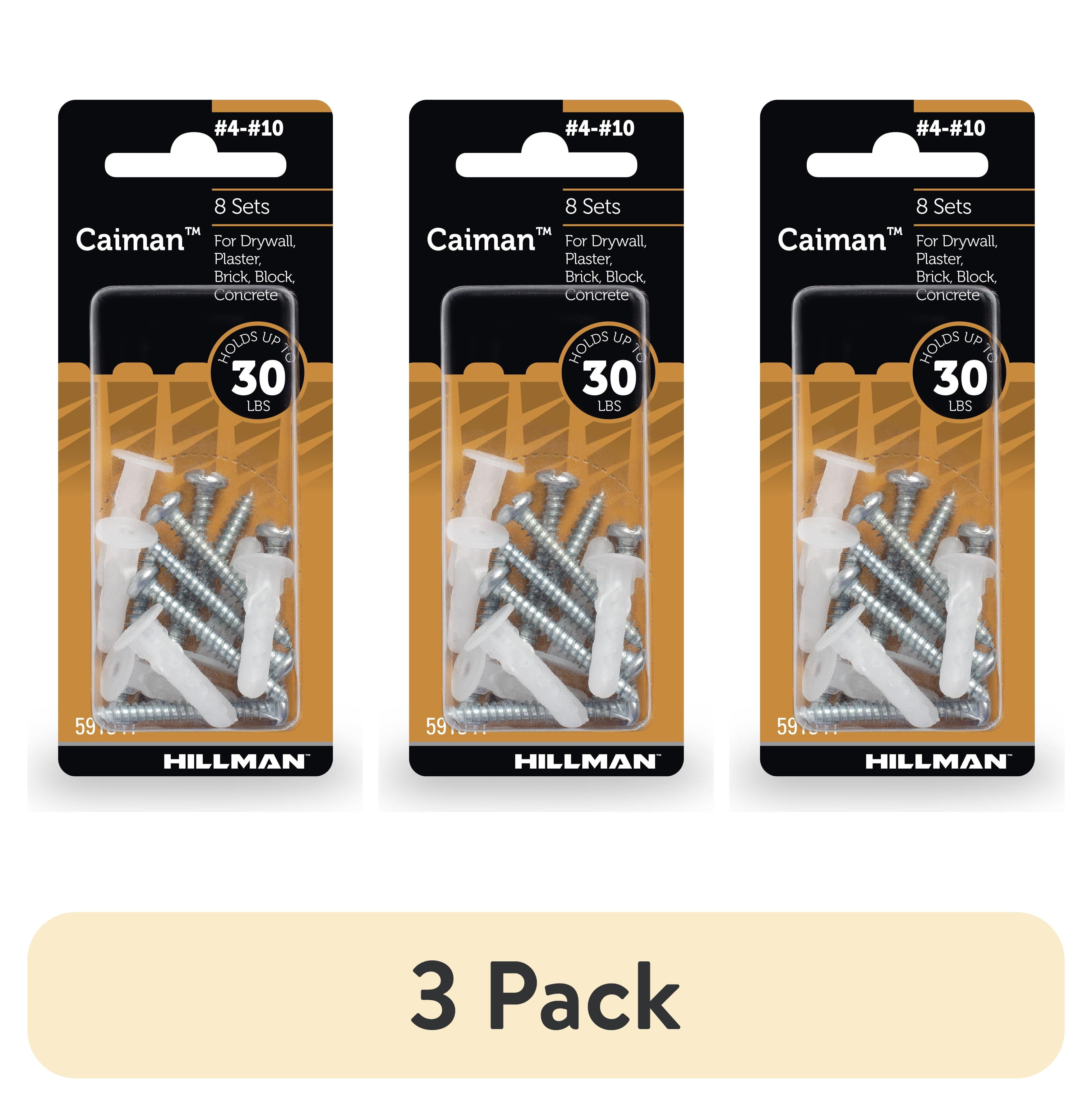 (3 pack) Hillman Caiman Multi-material Wall Anchors, #4-10, Nylon and Steel, 30 lb., White, 8 sets