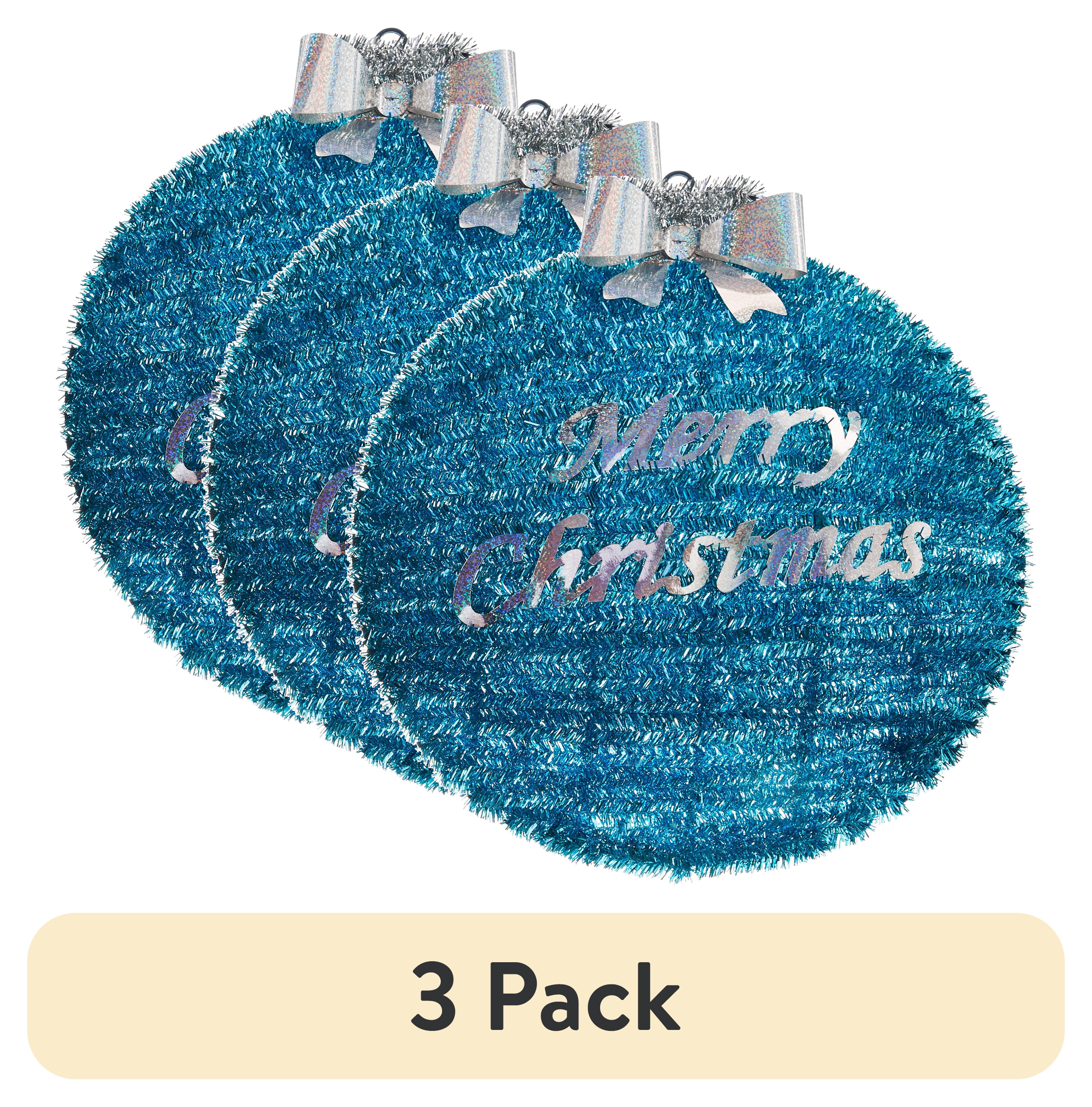 (3 pack) Holiday Time Turquoise Tinsel Merry Christmas Decoration