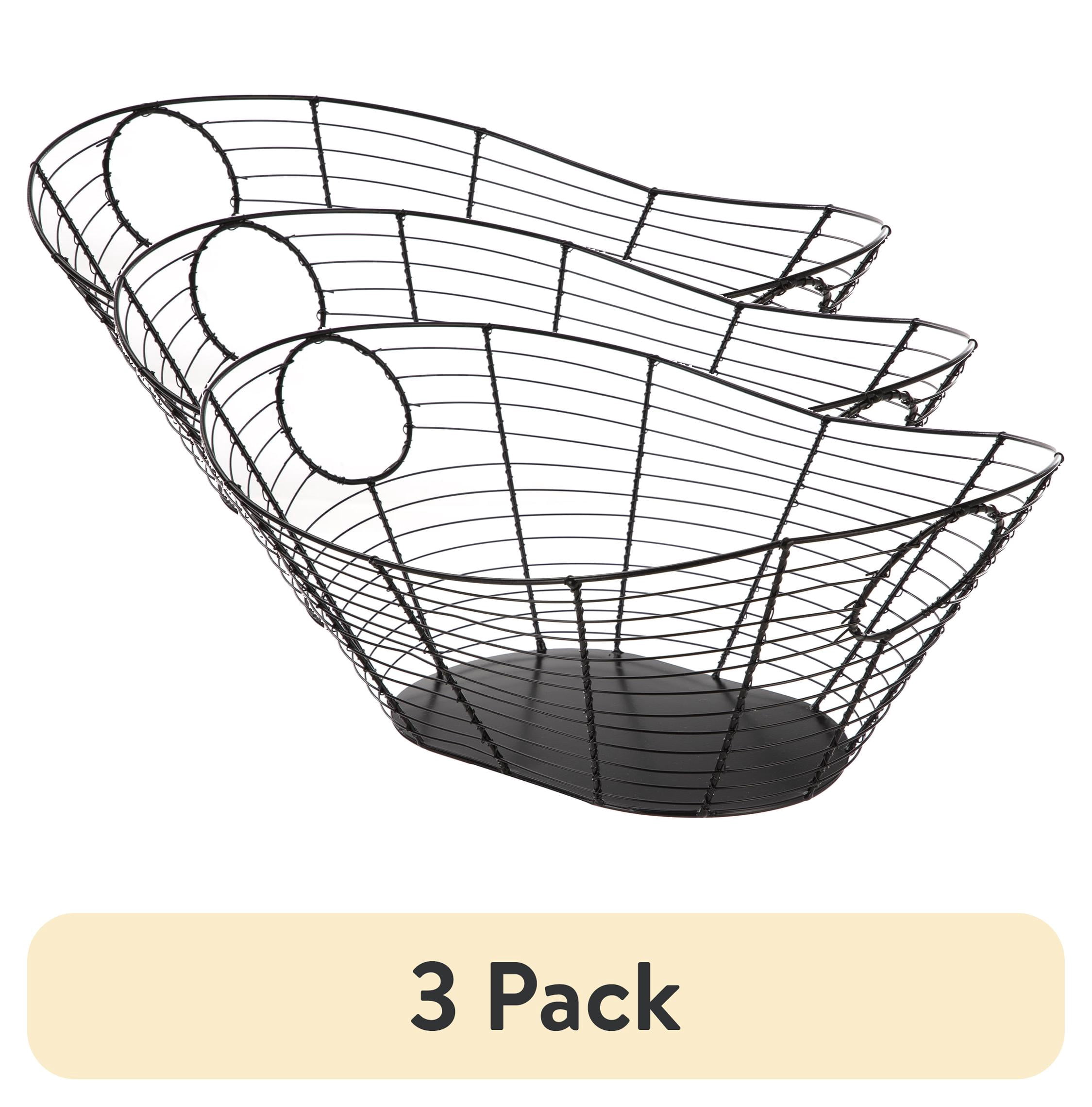 (3 pack) Homezone Black Handcrafted Wire Basket with Handles