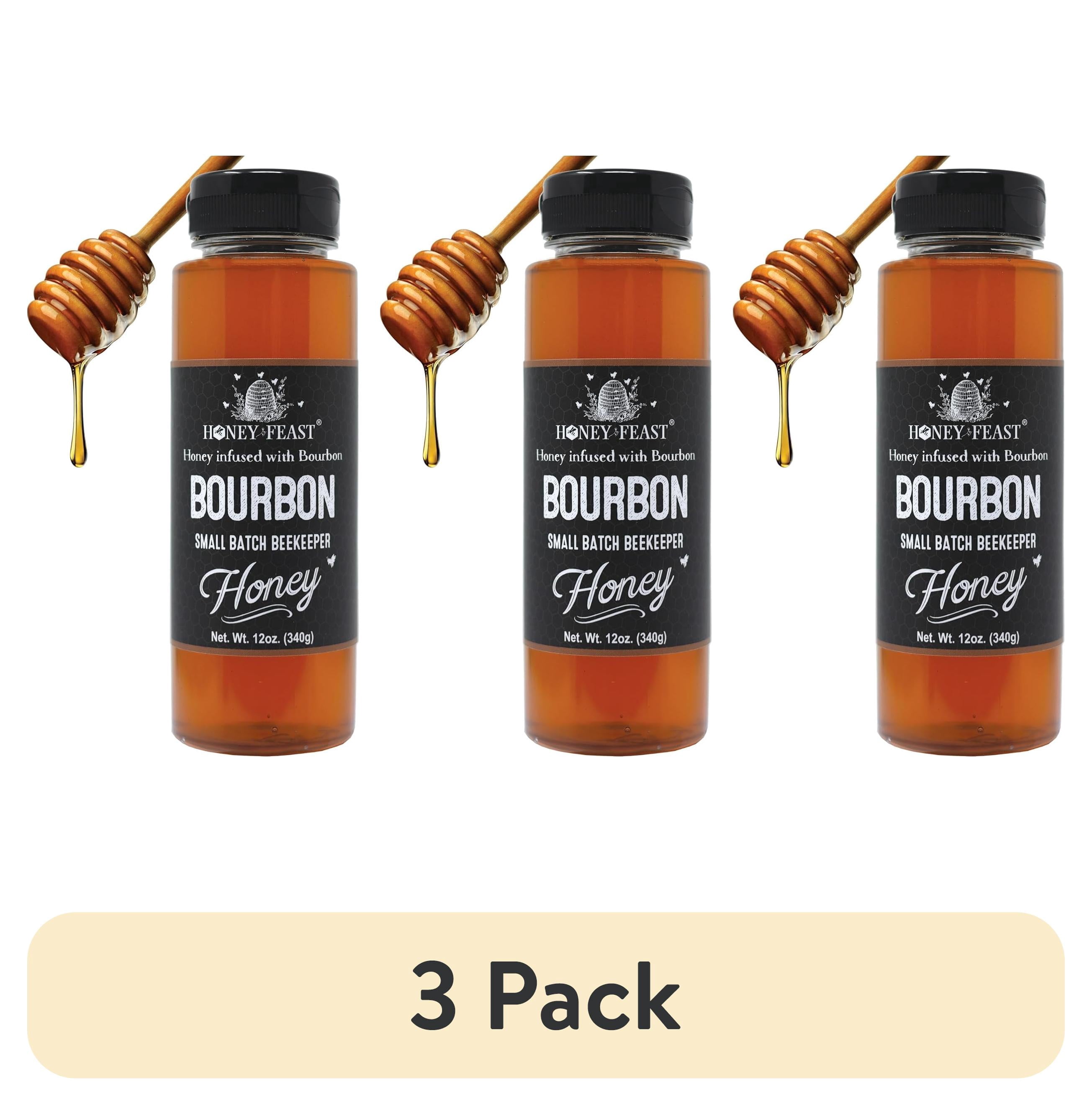 (3 pack) HONEY FEAST Bourbon-Infused Sweetener 12 OZ | Artisanal Small-Batch Raw Blend | Ideal for Bourbon Enthusiasts & Gourmets