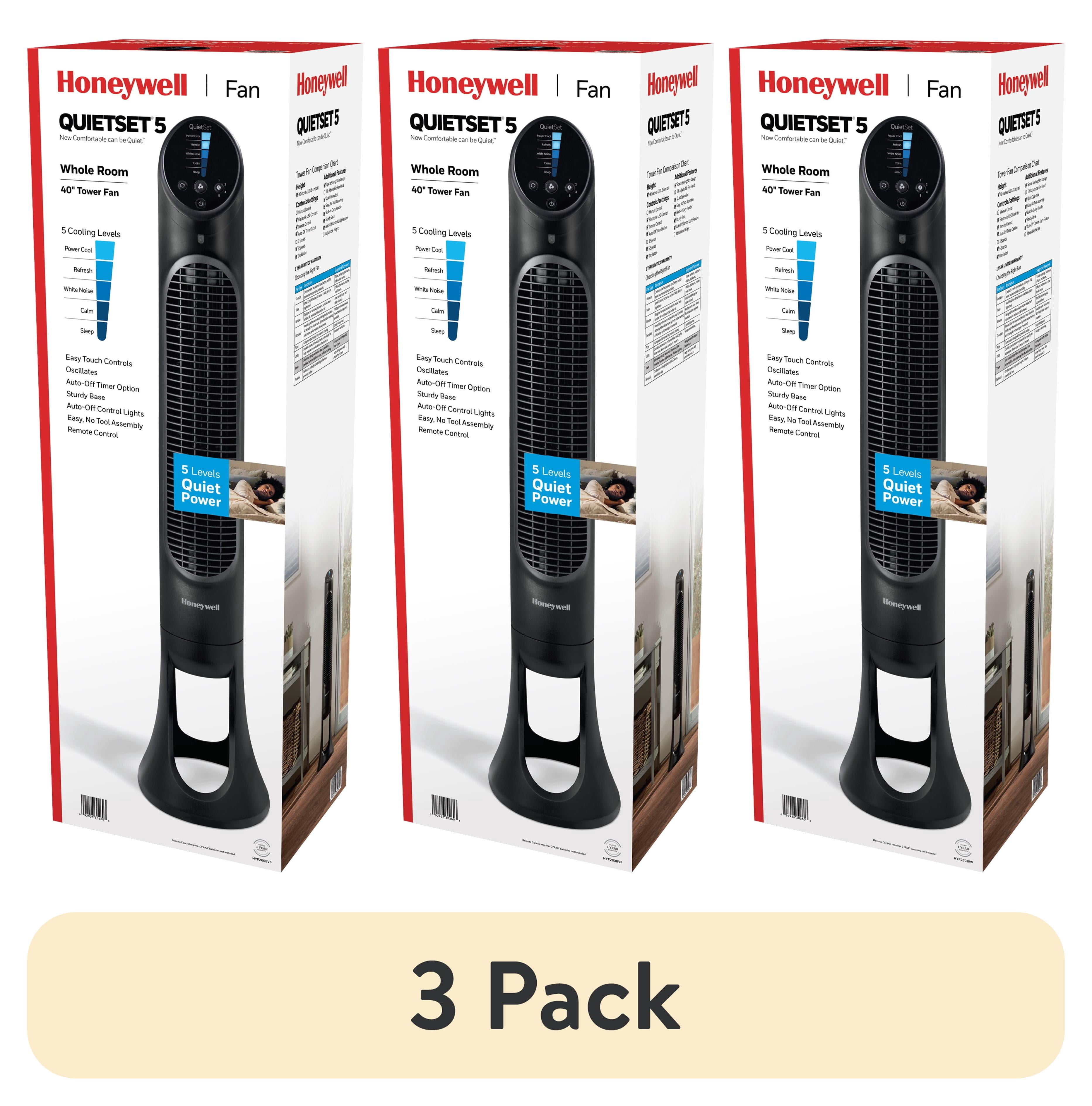 (3 pack) Honeywell 40" Black Quiet Set Oscillating Tower Fan, 30ft Air Circulation Power, 5 Speed, Auto Off Timer, HYF260B