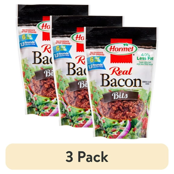 (3 pack) HORMEL Real Bacon Bits Topping, Salad Topping, 25 Calories per Serving, Shelf-Stable, 6 oz Plastic Pouch